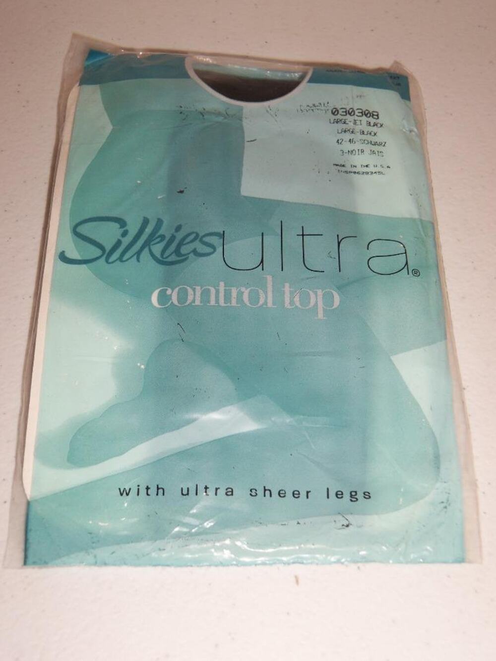 Silkies Ultra Control Top Pantyhose Large Black New -071943